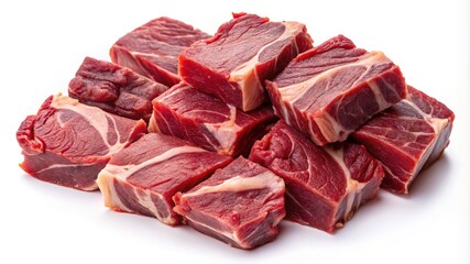 Pile of Raw Cubed Beef Chuck Roast Meat Ready for Cooking