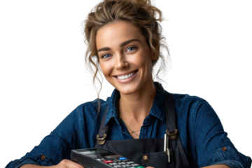 POS Operator with Payment Machine on Transparent Background PNG