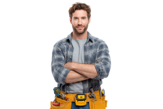 Skilled Carpenter Holding Tools on Transparent Background PNG