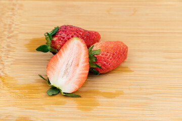 Fresh strawberries on the cutting board