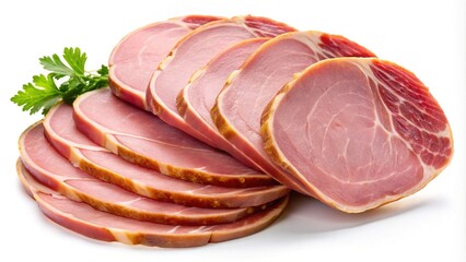 Delicious slices of smoked ham arranged with a sprig of fresh parsley