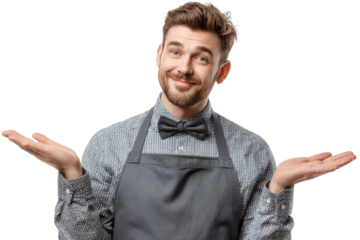 Friendly waiter showcasing customer service skills with a welcoming smile