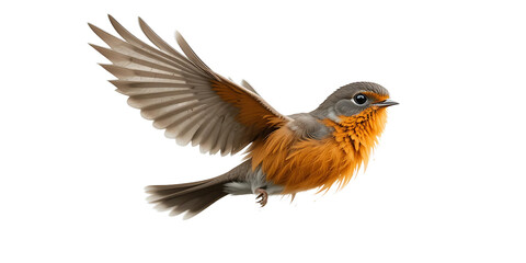 Obraz premium European Robin flying, open wings, photorealistic, transparent background.