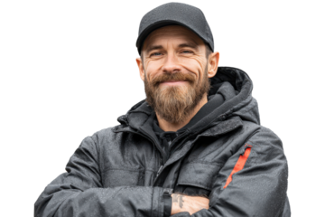 Portrait of a dedicated truck driver smiling confidently in an outdoor setting