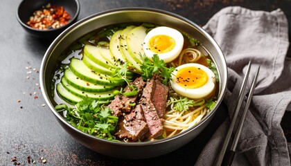 Naengmyeon with Icy Broth and Egg. Traditional Korean Food