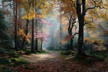 Obraz premium autumn forest in the morning