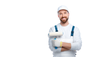 Skilled wall painter showcasing expertise with tools in a professional setting