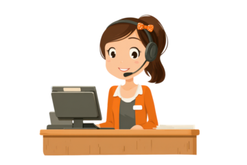 Friendly receptionist ready to assist customers at the front desk with a welcoming smile