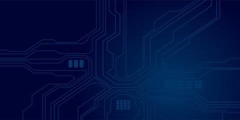 Abstract AI circuit board background. Technology connected blue lines with electronics elements on tech bg. Computer motherboard with a chip, processor, and semiconductor. Digital vector illustration