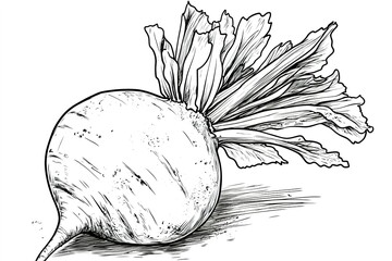 A turnip with a slightly rough texture, outlined in a thick, playful style for kids to color