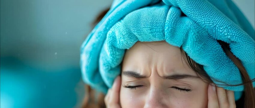 A close-up of a young woman with a turquoise headband displaying discomfort. Her expression captures a moment of stress, showcasing relatable emotions in daily life.