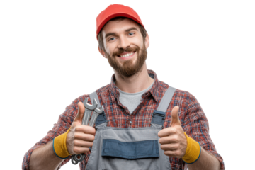 Portrait of a confident mechanic giving a thumbs up with tools in hand