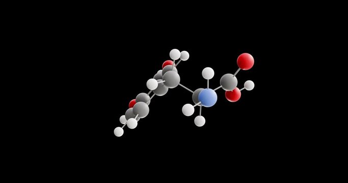 Levodopa molecule, rotating 3D model of l-dopa, looped video on a black background
