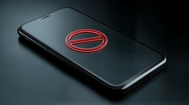 Smartphone with glowing red forbidden symbol - digital restriction