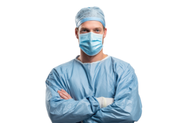 Skilled male surgeon displaying confidence in a clinical setting with focus and dedication
