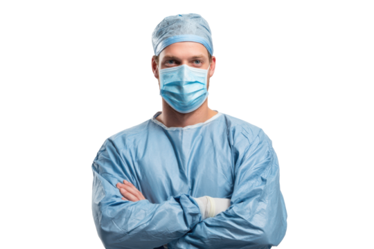 Skilled male surgeon displaying confidence in a clinical setting with focus and dedication