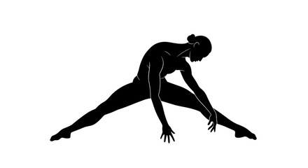 Naklejka premium Gymnast stretching in silhouette against a white backdrop, with copy space