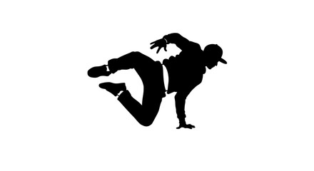 Man breakdancing, in silhouette against white, with copy space
