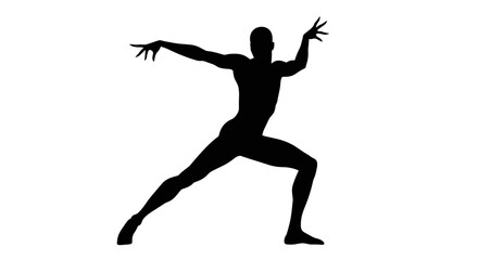 Silhouette of a dancer in motion against white, with copy space