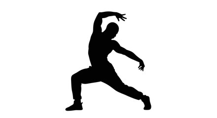 Silhouette of athletic man dancing against white, for artistic blogs