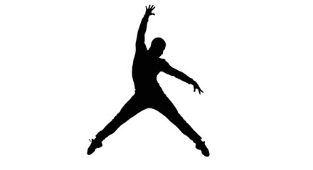 Silhouette of a person leaping, expressing energy against white background, with copy space