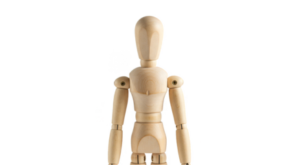 Isolated Wooden Mannequin Figure Posing With Transparent Background