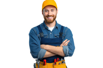 A cheerful locksmith stands with crossed arms, showcasing various tools and expertise