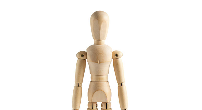 Isolated Wooden Mannequin Figure Posing With Transparent Background