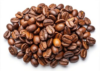 Fototapeta premium Pile of roasted coffee beans on a white surface forming an artistic composition