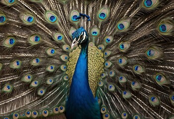 Obraz premium Close-up of a Peacock's Vibrant, Detailed Feathers. Generative Ai