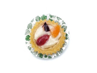 puff pastry cake with fruits on top isolated on white background 