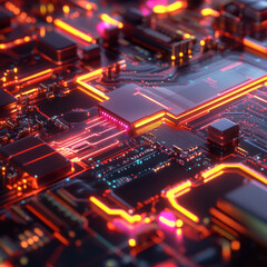 Obraz premium Electric pathways in digital motherboard