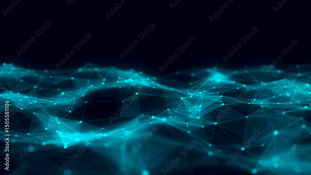 Poster color abstract wave background with dots and lines moving in space. technology illustration. futuris