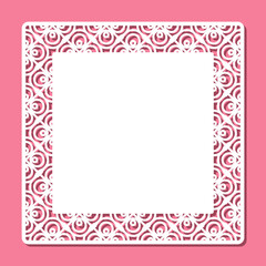 Form with openwork edge. Square sheet, certificate, blank for card, invitation, congratulations with abstract pattern. Copy space, empty space for text. Template for plotter laser cutting of paper.
