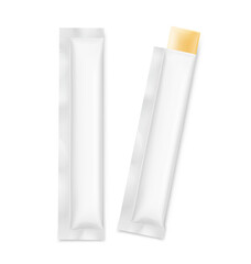 Blank stick package bag mockups for jelly collagen. Front view. Vector illustration isolated on white background. Can be use for template your design, presentation, promo, ad. EPS10.