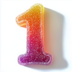 Gummy candy number 1 shape with sprinkle of sugar, isolated white