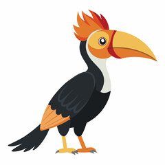 Obraz premium Realistic full-body illustration of the rare Rufous-headed Hornbill, one of the world’s rarest birds, isolated on a clean white background for versatile use.