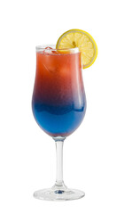 Photo of a Refreshing Layered Cocktail with Lemon Slice on Transparent Background