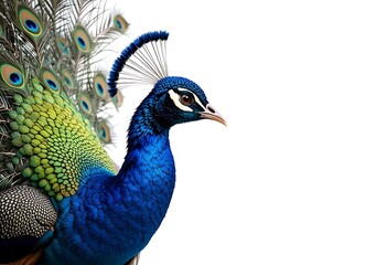 Obraz premium Close-up of a Majestic Peacock, Striking Colors and Feathers. Generative Ai