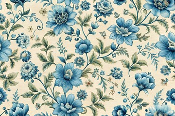 watercolor floral pattern in blue tones on smooth