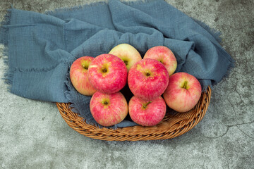Fresh red Fuji apples in the fruit basket