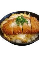 Photo of Delicious Tonkatsu Rice Bowl with Egg and Green Onion Garnish