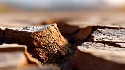 Cracked, arid soil in dramatic close-up, reflecting climate change and drought.