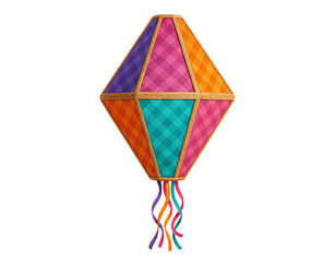 Colorful Gingham Fabric Festa Junina Hot Air Balloon in 3D Illustration