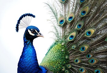 Fototapeta premium Close-up of a Majestic Peacock, Striking Colors and Feathers. Generative Ai