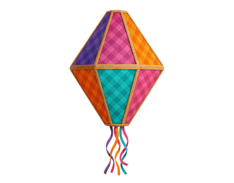 Colorful Gingham Fabric Festa Junina Hot Air Balloon in 3D Illustration