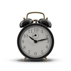 Classic Black Twin Bell Alarm Clock Isolated on Transparent Background