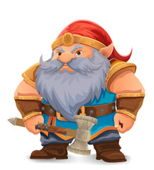 cartoon fantasy dwarf character with a bright blue beard and armor wearing an orange hat he stands firmly with a determined expression the design is a colorful vector illustration emphasizing fantasy 