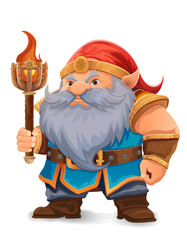 cartoon fantasy dwarf character with a bright blue beard and armor wearing an orange hat he stands firmly with a determined expression the design is a colorful vector illustration emphasizing fantasy 
