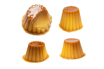 Tasty caramel pudding isolated on a white background.